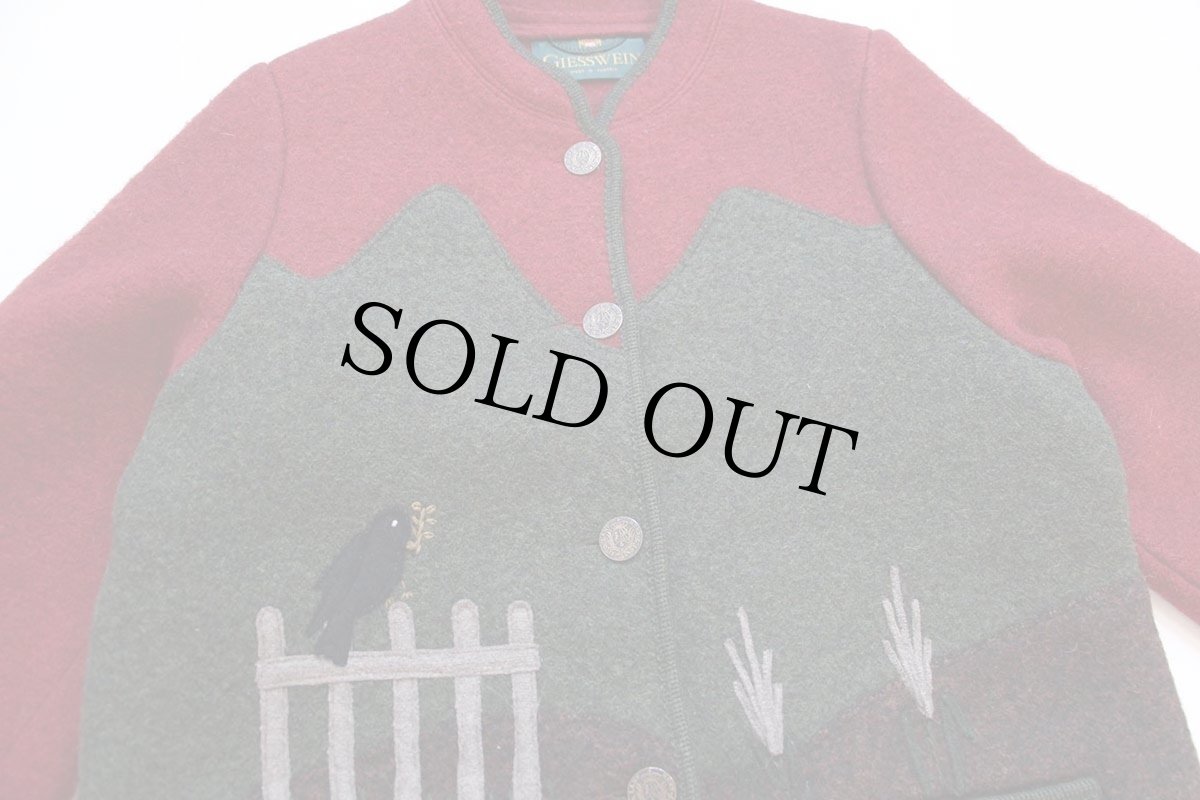 画像3: オーストリア製 GIESSWEIN 風景柄 アップリケ アート スタンドカラー チロリアン ボイルドウール ジャケット 38 (3)