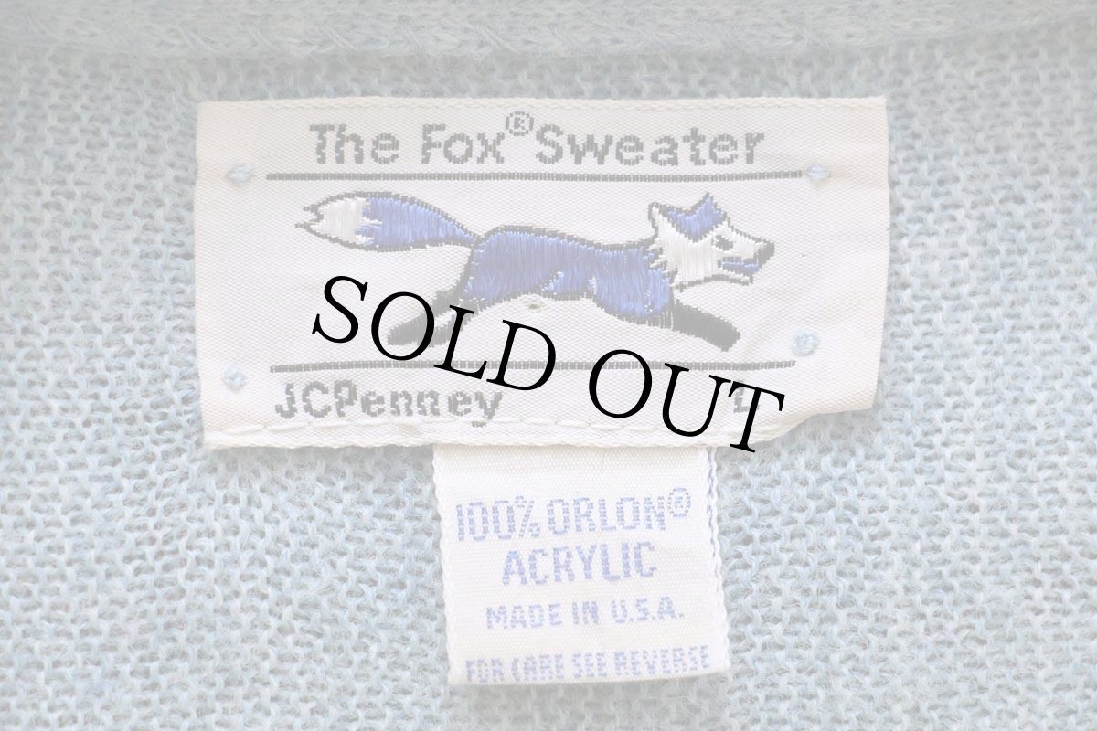画像4: 80s USA製 JCPenney The Fox 無地 パール編み アクリルニット カーディガン 杢ブルー L (4)