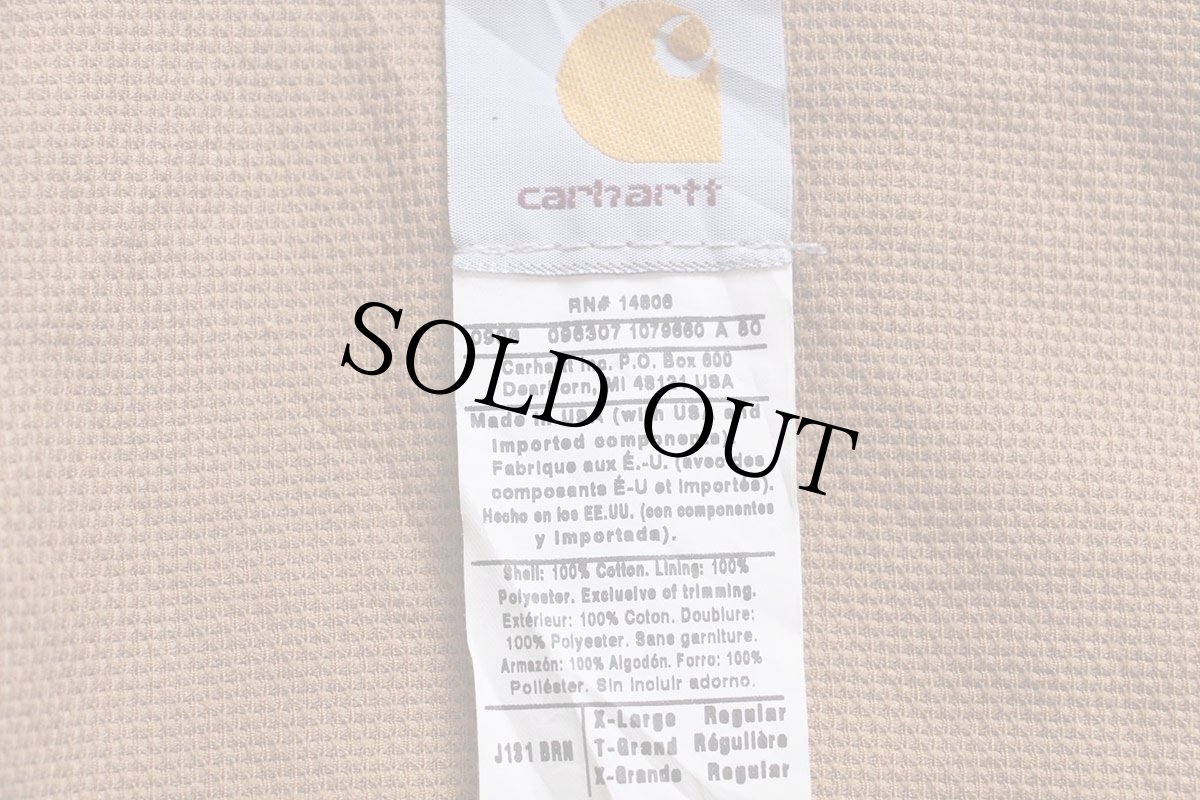 画像4: 00s USA製 carharttカーハート Westec 刺繍 裏サーマル ダック地 アクティブジャケット パーカー 茶 フェード XL (4)