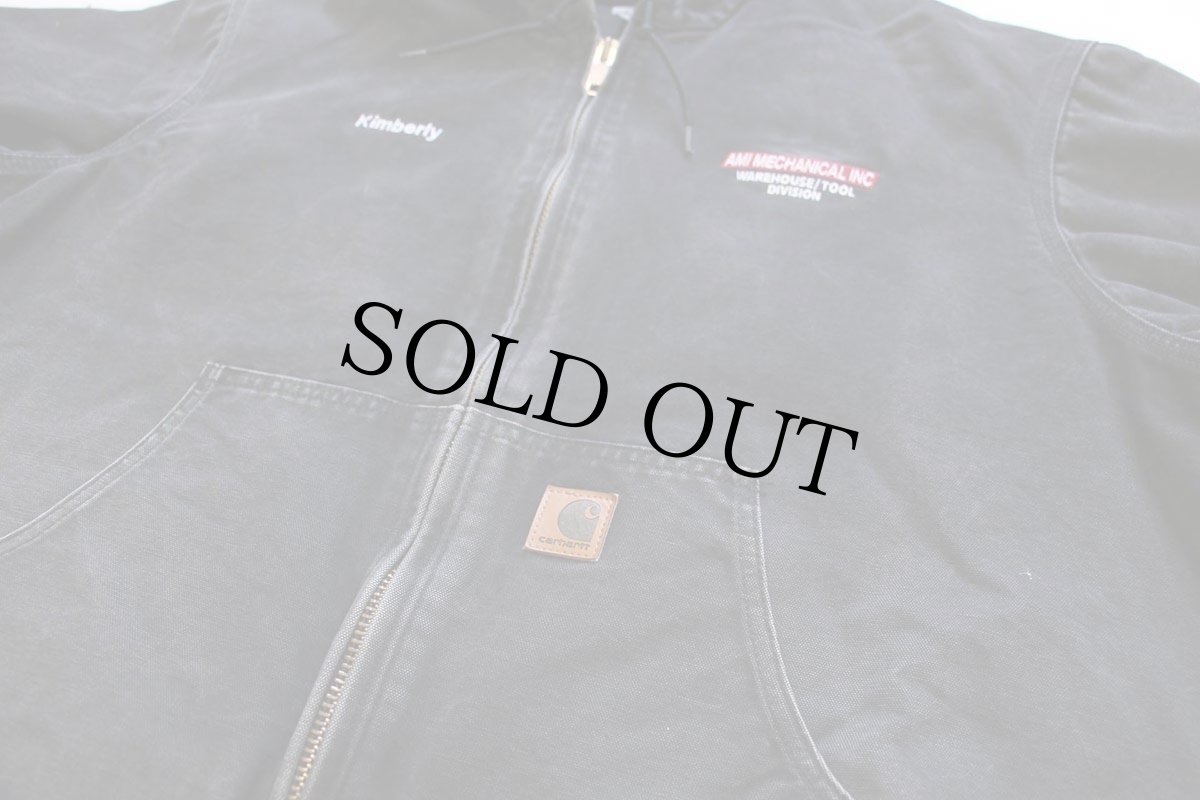 画像6: メキシコ製 carharttカーハート 刺繍入り キルティングライナー ダック地 アクティブジャケット パーカー 黒 フェード XL (6)