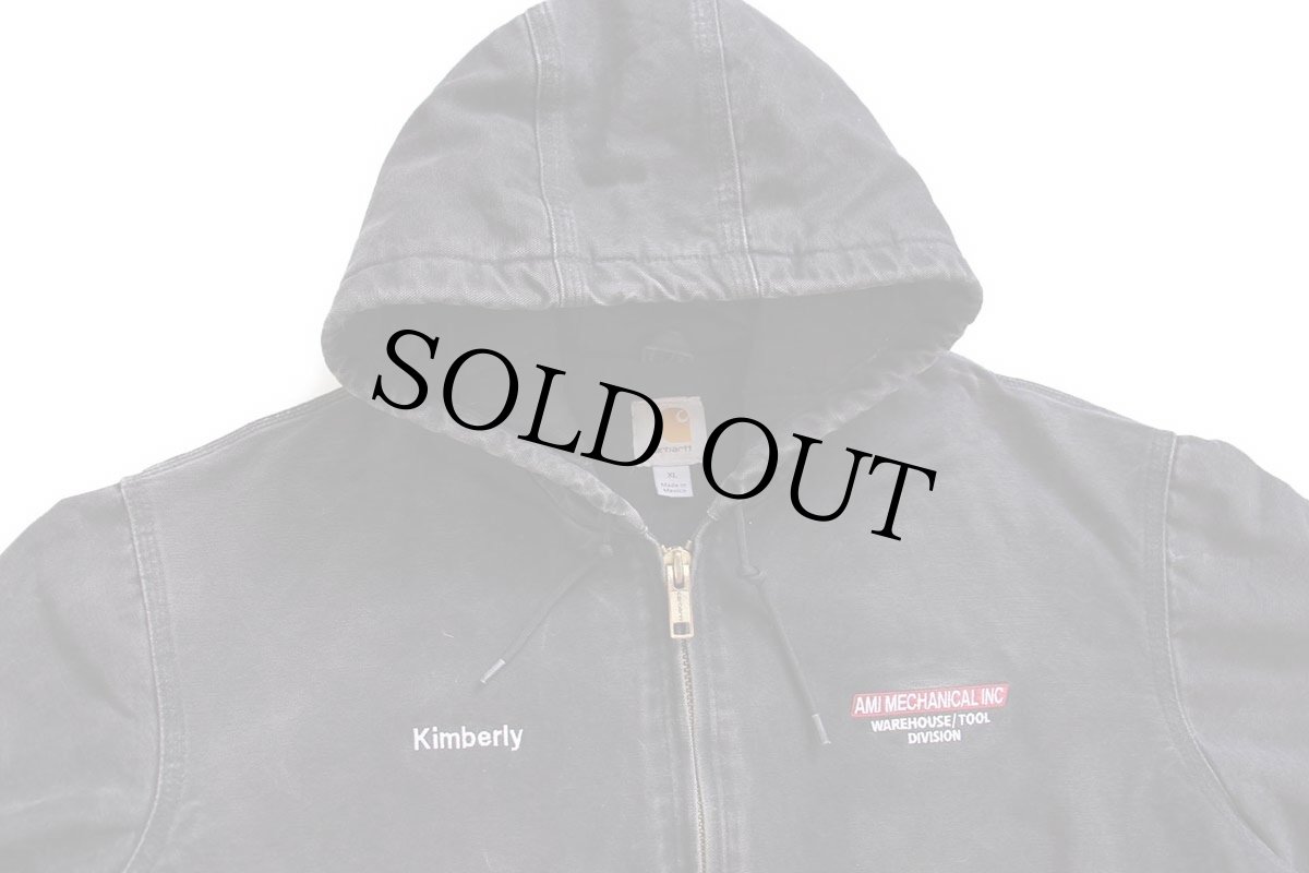 画像3: メキシコ製 carharttカーハート 刺繍入り キルティングライナー ダック地 アクティブジャケット パーカー 黒 フェード XL (3)