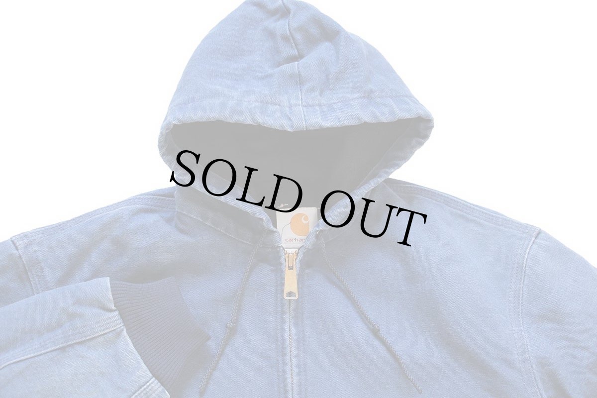 画像3: 00s USA製 carharttカーハート 裏サーマル ダック地 アクティブジャケット パーカー 薄紺 M (3)