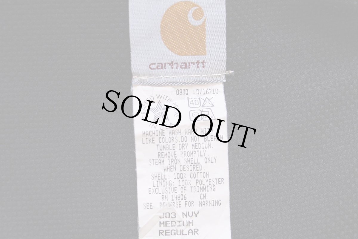 画像4: 00s USA製 carharttカーハート 裏サーマル ダック地 アクティブジャケット パーカー 薄紺 M (4)