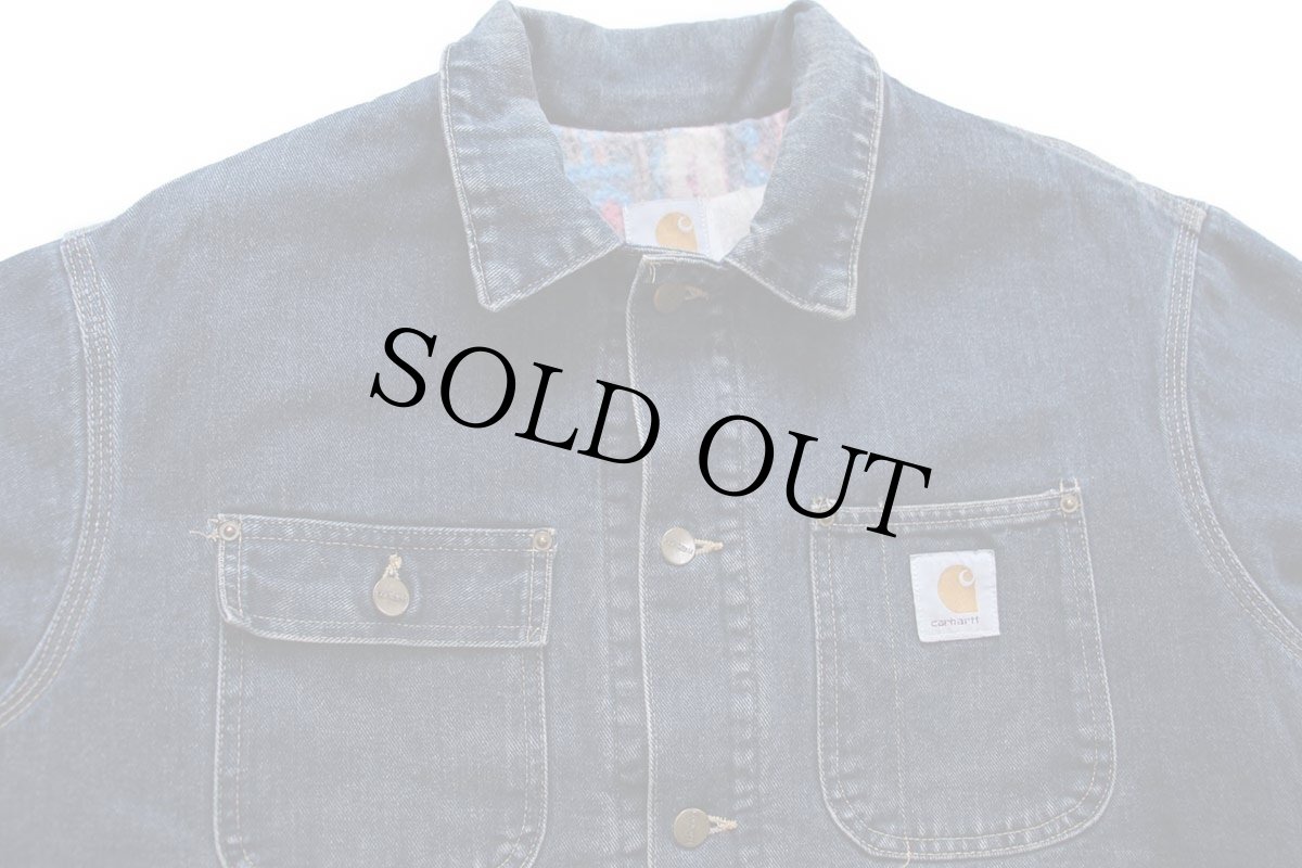画像3: 90s USA製 carharttカーハート ネイティブ柄 ブランケットライナー デニム ワークジャケット L (3)