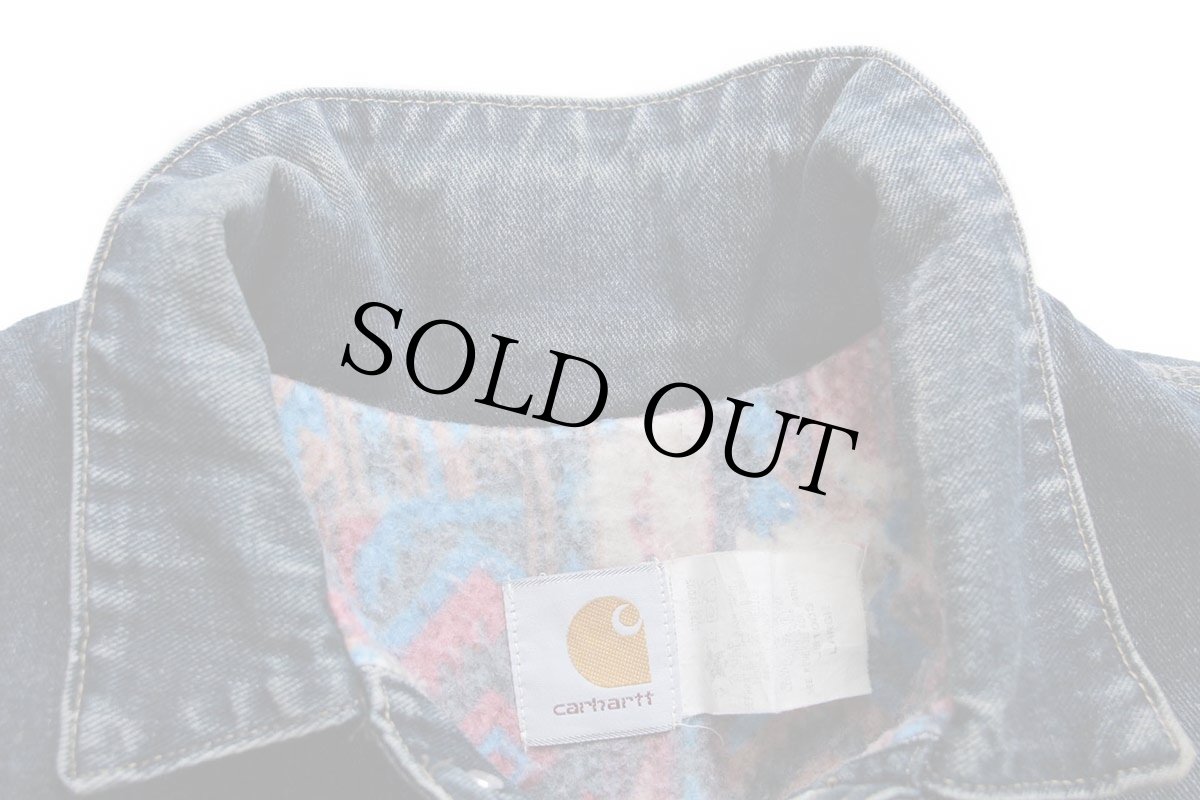 画像5: 90s USA製 carharttカーハート ネイティブ柄 ブランケットライナー デニム ワークジャケット L (5)