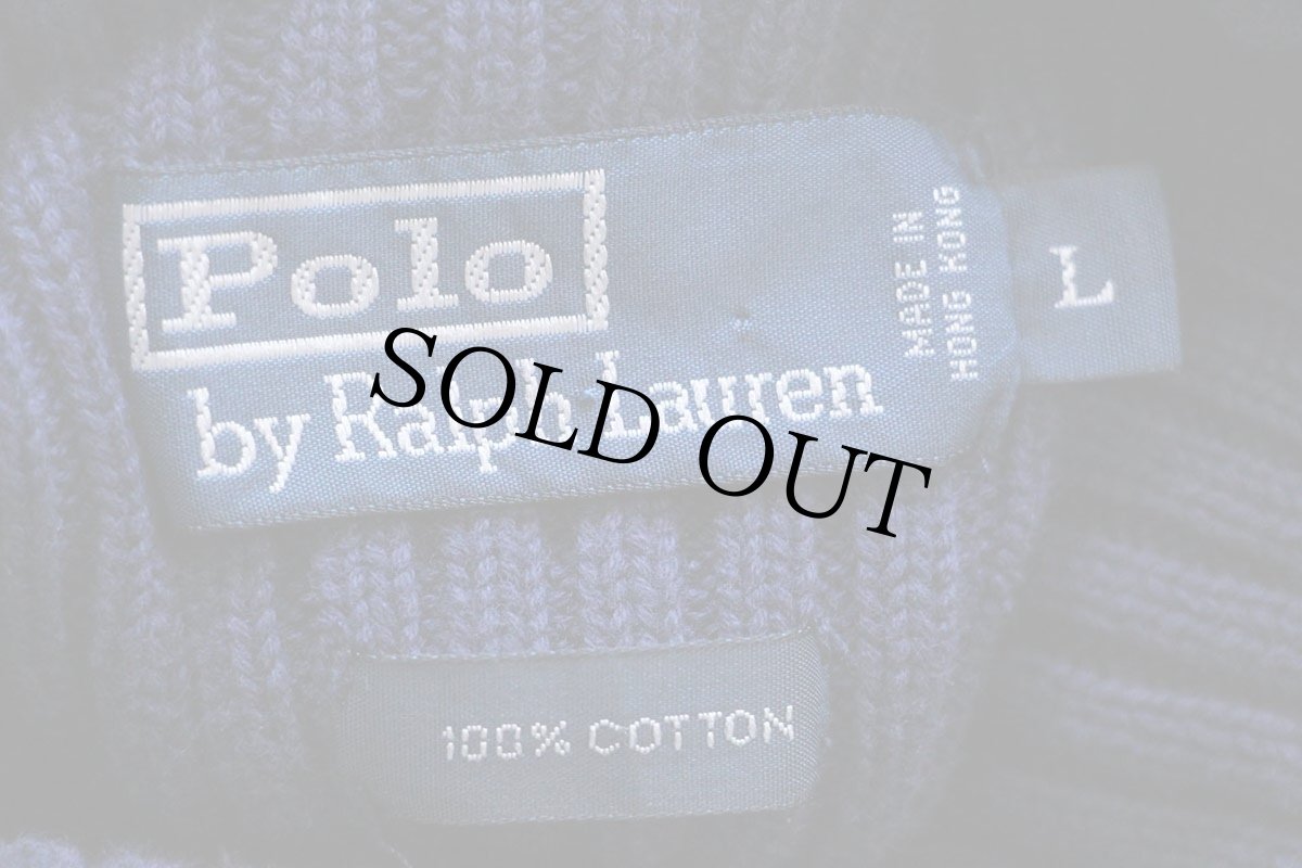 画像4: 90s ポロ ラルフローレン 無地 タートルネック コットン リブニット セーター ナス紺 L (4)