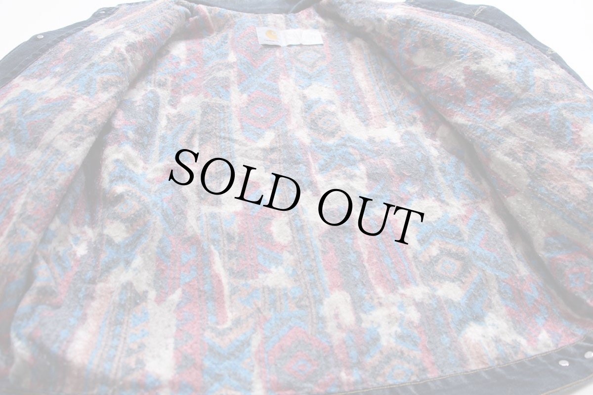 画像6: 90s USA製 carharttカーハート ネイティブ柄 ブランケットライナー デニム ワークジャケット L (6)