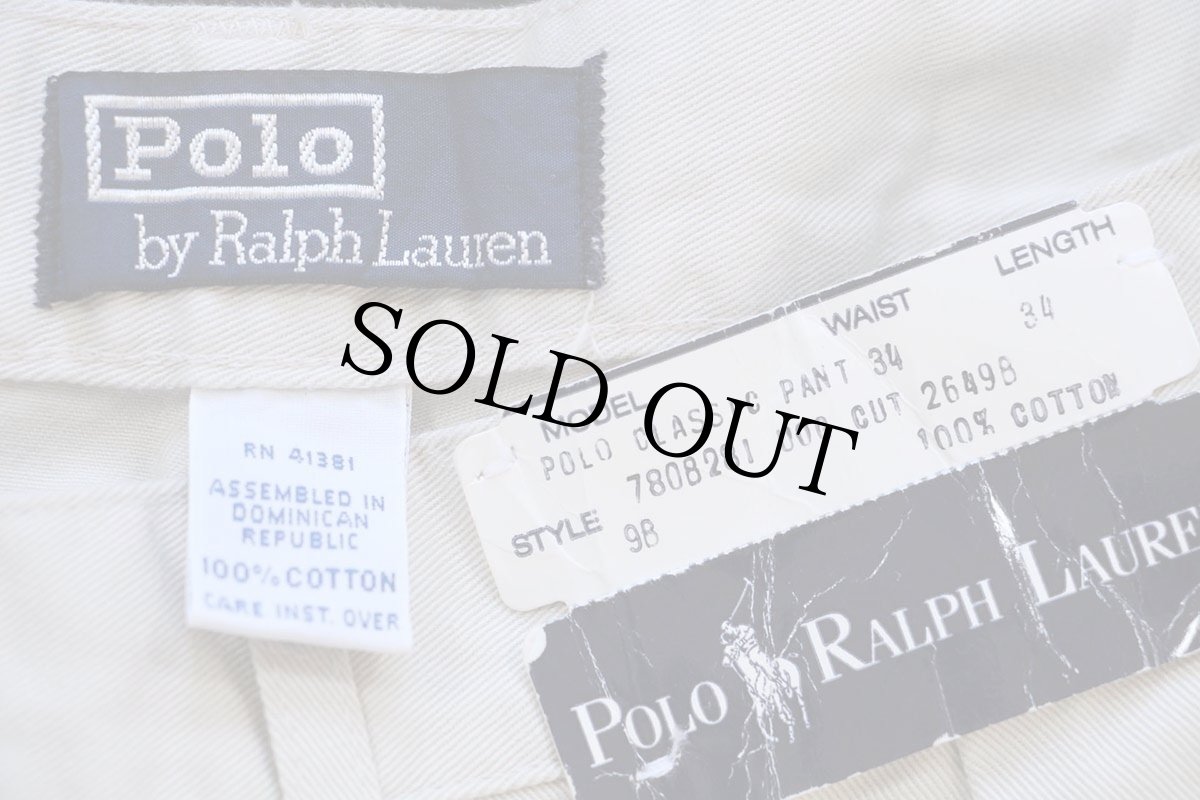 画像6: デッドストック★90s ポロ ラルフローレン ツータック コットン チノパン ライトベージュ w34 L34 (6)