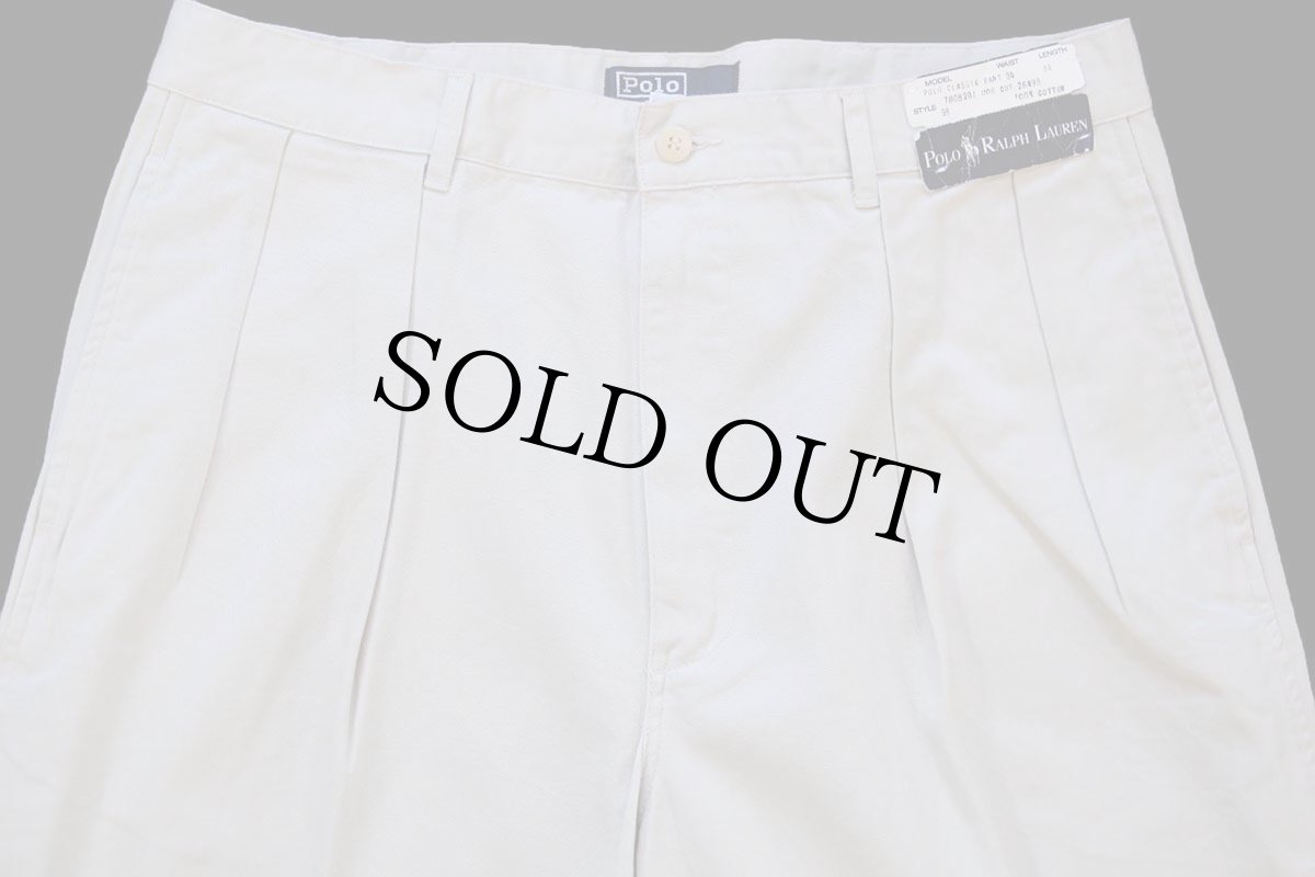 画像4: デッドストック★90s ポロ ラルフローレン ツータック コットン チノパン ライトベージュ w34 L34 (4)