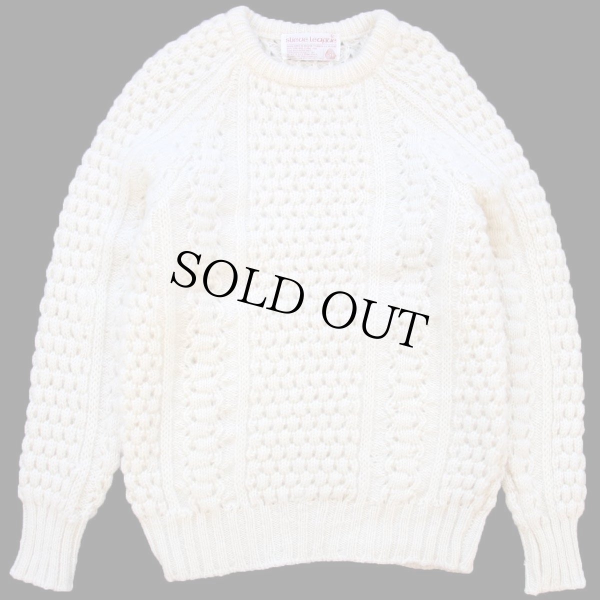 画像1: アイルランド製 Slieve League ケーブル編み ウール ハンドニット セーター ナチュラル 42★フィッシャーマン (1)