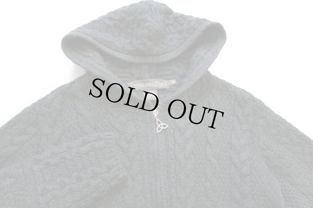 画像3: アイルランド製 inis crafts ケーブル編み メリノウールニット ジップパーカー 濃緑 S★フィッシャーマン (3)