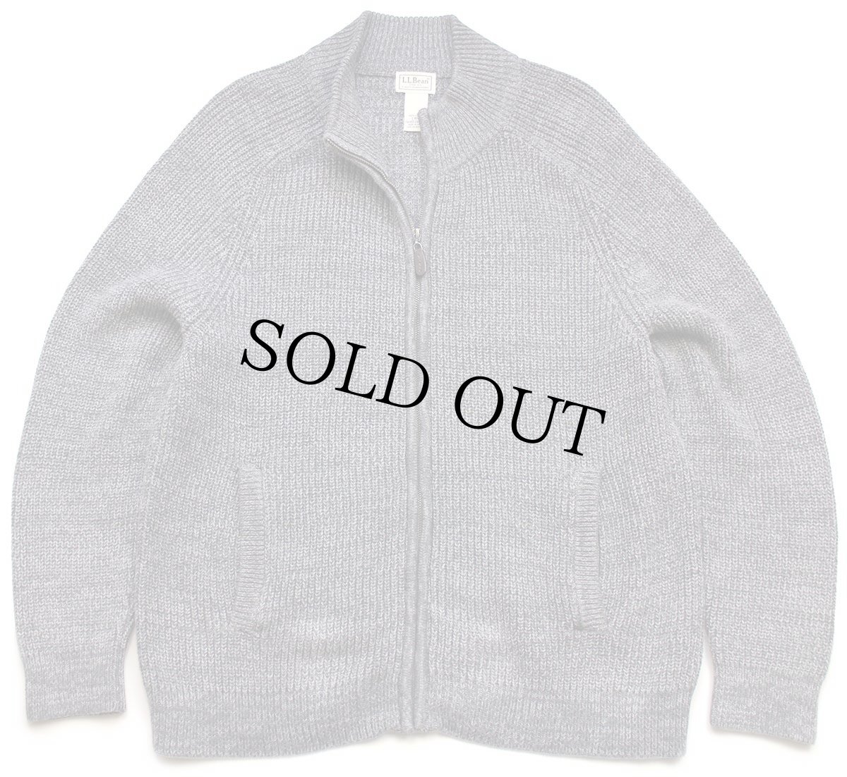 画像1: L.L.Bean 無地 コットン ローゲージ ドライバーズニット フルジップ セーター グレー ミックス L-R (1)