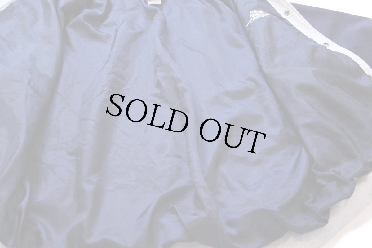 画像5: 90s BB/BS 刺繍 ツートン 切り替え スウェット スタジャン 杢ライトグレー×紺 XXL★特大 (5)