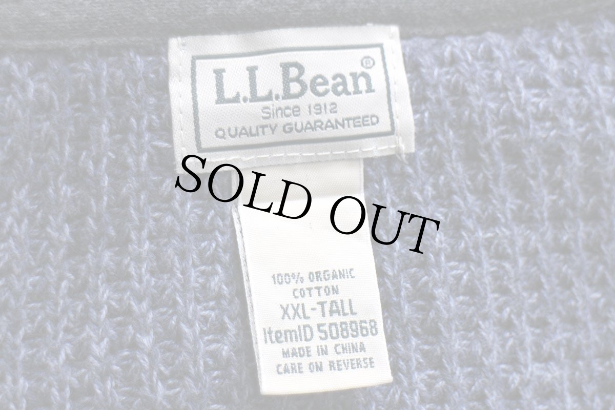 画像4: L.L.Bean 無地 ワッフル オーガニックコットン ドライバーズニット フルジップ セーター ネイビー ミックス XXL-T★特大 (4)