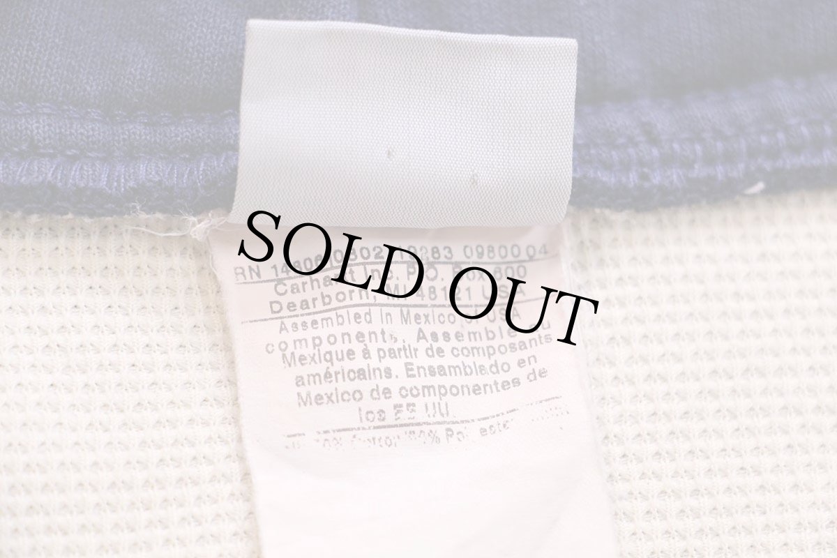 画像5: 00s メキシコ製 carharttカーハート ロゴ刺繍 ブリーチ飛び サーマルライナー スウェット ジップパーカー ナス紺 フェード★フーディー (5)