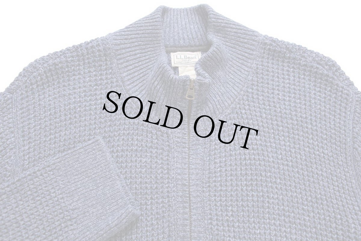 画像3: L.L.Bean 無地 ワッフル オーガニックコットン ドライバーズニット フルジップ セーター ネイビー ミックス XXL-T★特大 (3)