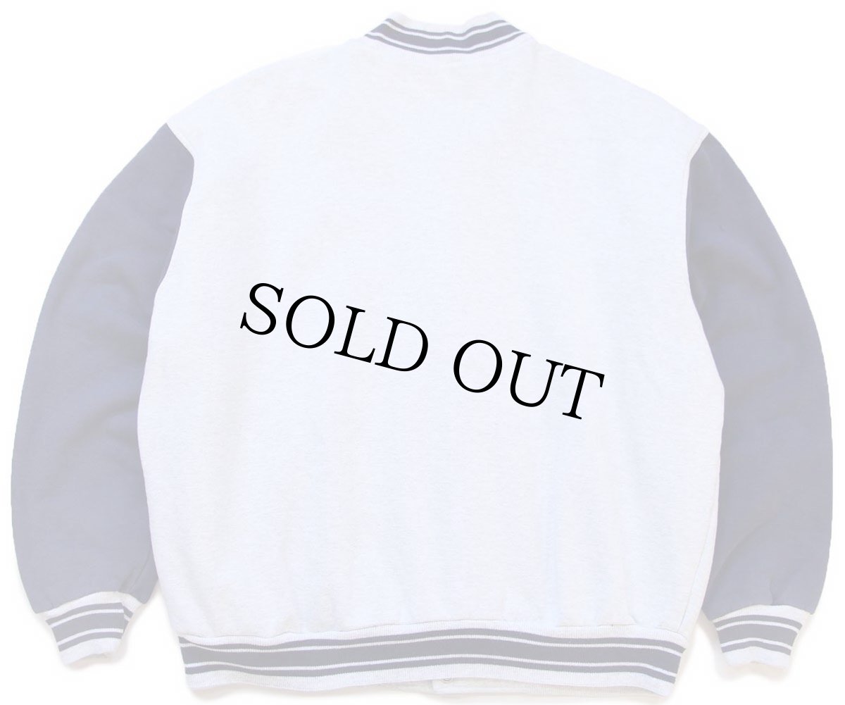 画像2: 90s BB/BS 刺繍 ツートン 切り替え スウェット スタジャン 杢ライトグレー×紺 XXL★特大 (2)