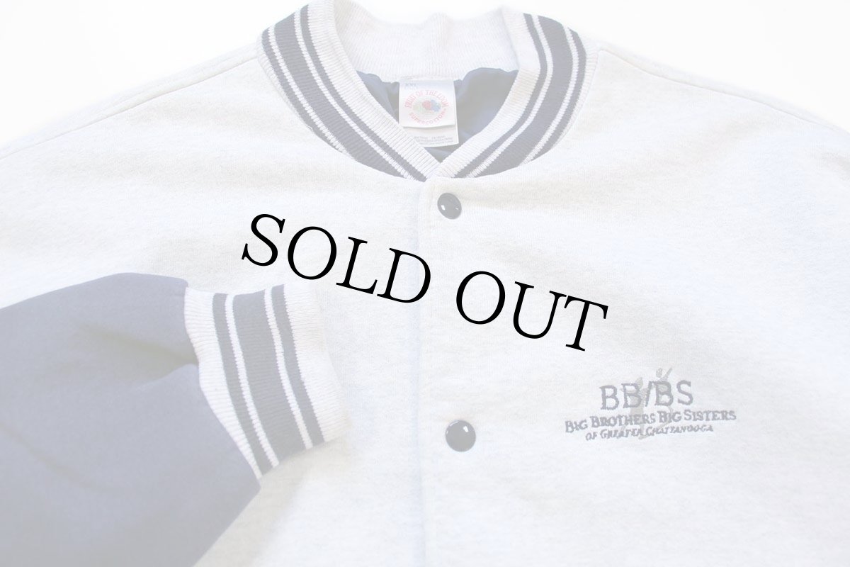 画像3: 90s BB/BS 刺繍 ツートン 切り替え スウェット スタジャン 杢ライトグレー×紺 XXL★特大 (3)