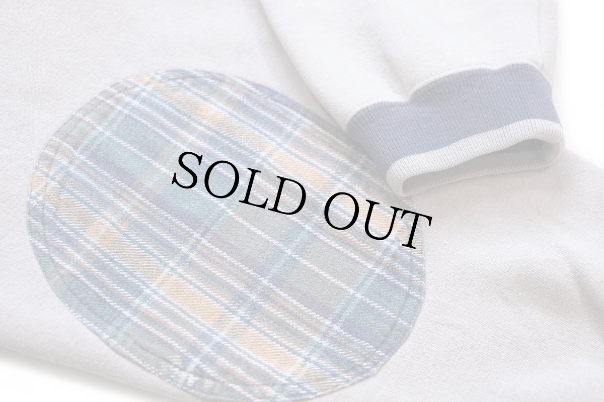 画像6: 00s Disneyディズニー MICKEY ミッキー マウス 刺繍 モックネック エルボーパッチ ツートン スウェット ブルーグレー×グレーベージュ (6)