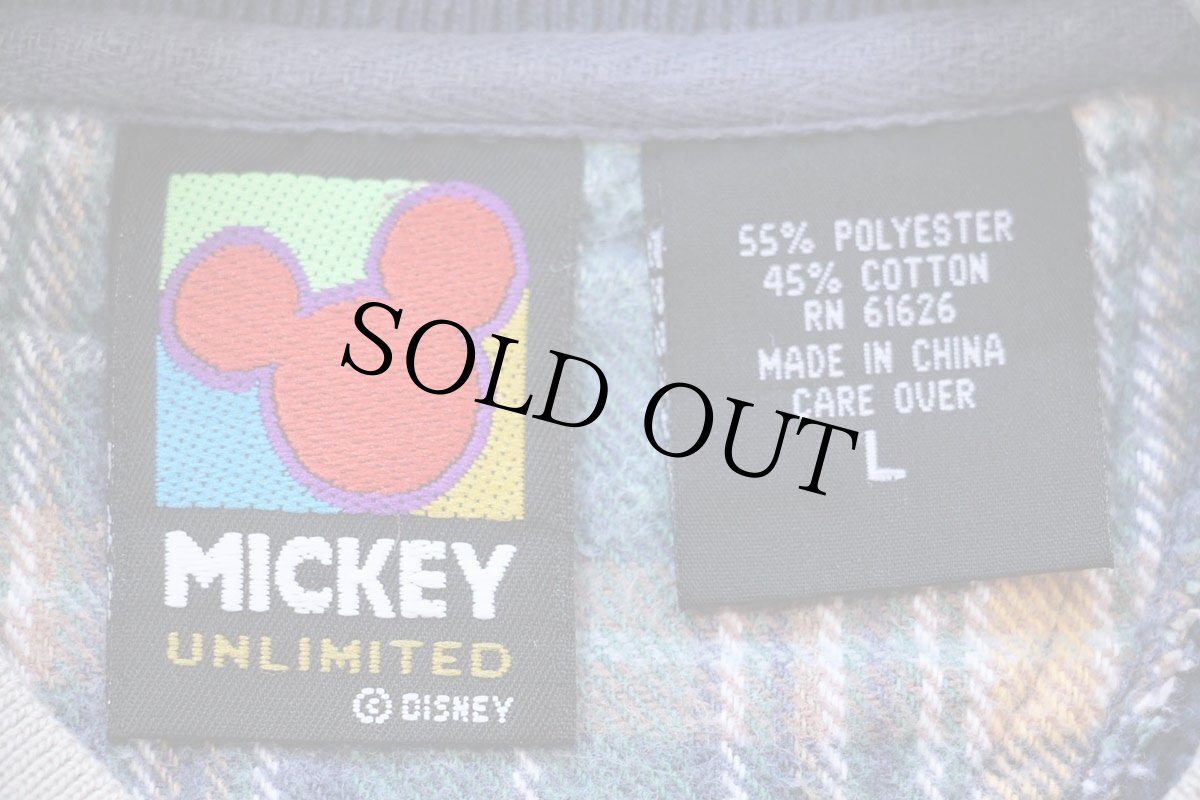 画像5: 00s Disneyディズニー MICKEY ミッキー マウス 刺繍 モックネック エルボーパッチ ツートン スウェット ブルーグレー×グレーベージュ (5)
