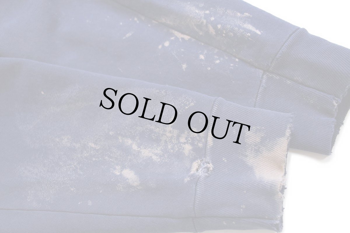 画像8: 00s AMERICAN ROOFING SUPPLY バックプリント ブリーチ飛び スウェットパーカー ボロ ナス紺 フェード L★フーディー (8)