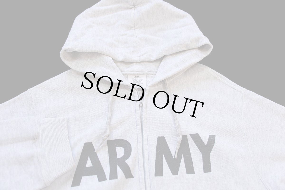 画像3: 90s 米軍 U.S.ARMY ロゴ PFU リバースウィーブ スウェット ジップパーカー 杢グレー M★フーディー (3)