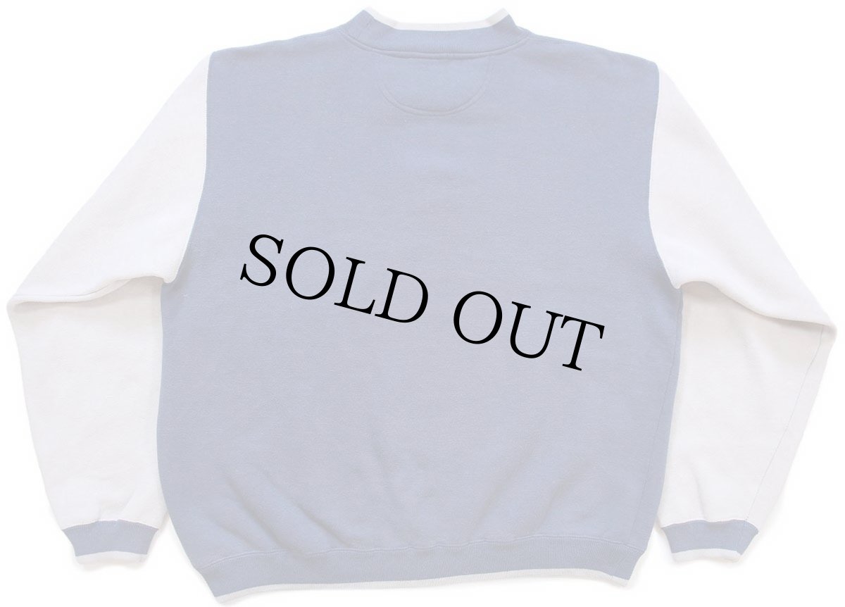 画像2: 00s Disneyディズニー MICKEY ミッキー マウス 刺繍 モックネック エルボーパッチ ツートン スウェット ブルーグレー×グレーベージュ (2)