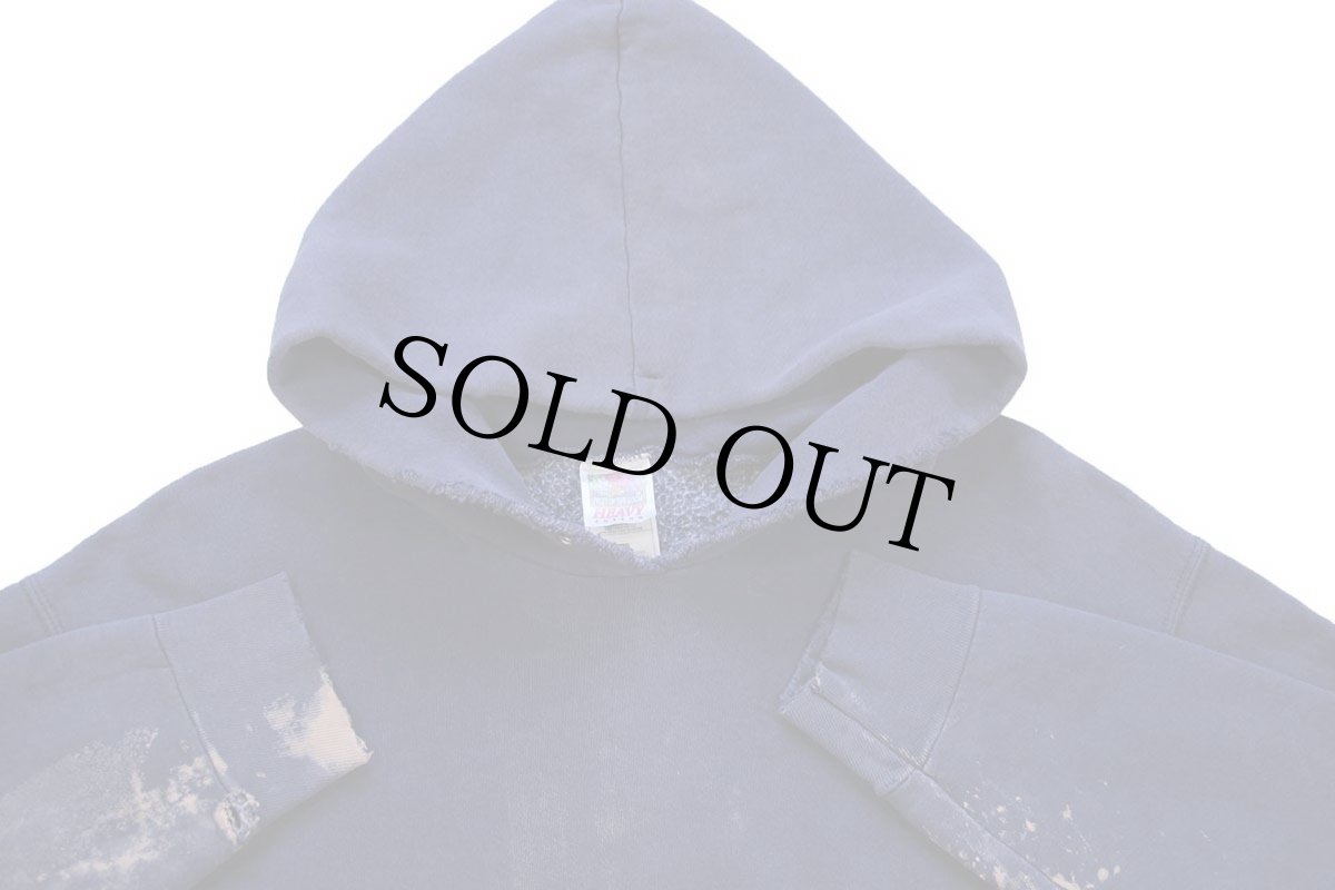 画像3: 00s AMERICAN ROOFING SUPPLY バックプリント ブリーチ飛び スウェットパーカー ボロ ナス紺 フェード L★フーディー (3)