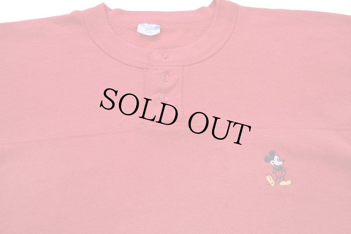 画像3: 80s USA製 Disneyディズニー ミッキー マウス 刺繍 ヘンリーネック スウェット 赤 XL (3)