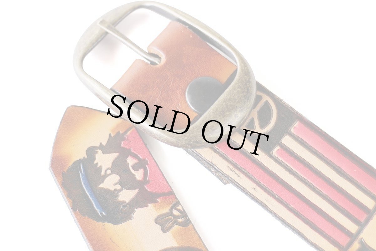 画像2: 新品★USA製 BRACKNEY LEATHER WORKS WOODSTOCK 3 DAYS OF PEACE MUSIC ピースマーク 型押し ペイント レザーベルト ブラウン 34 (2)