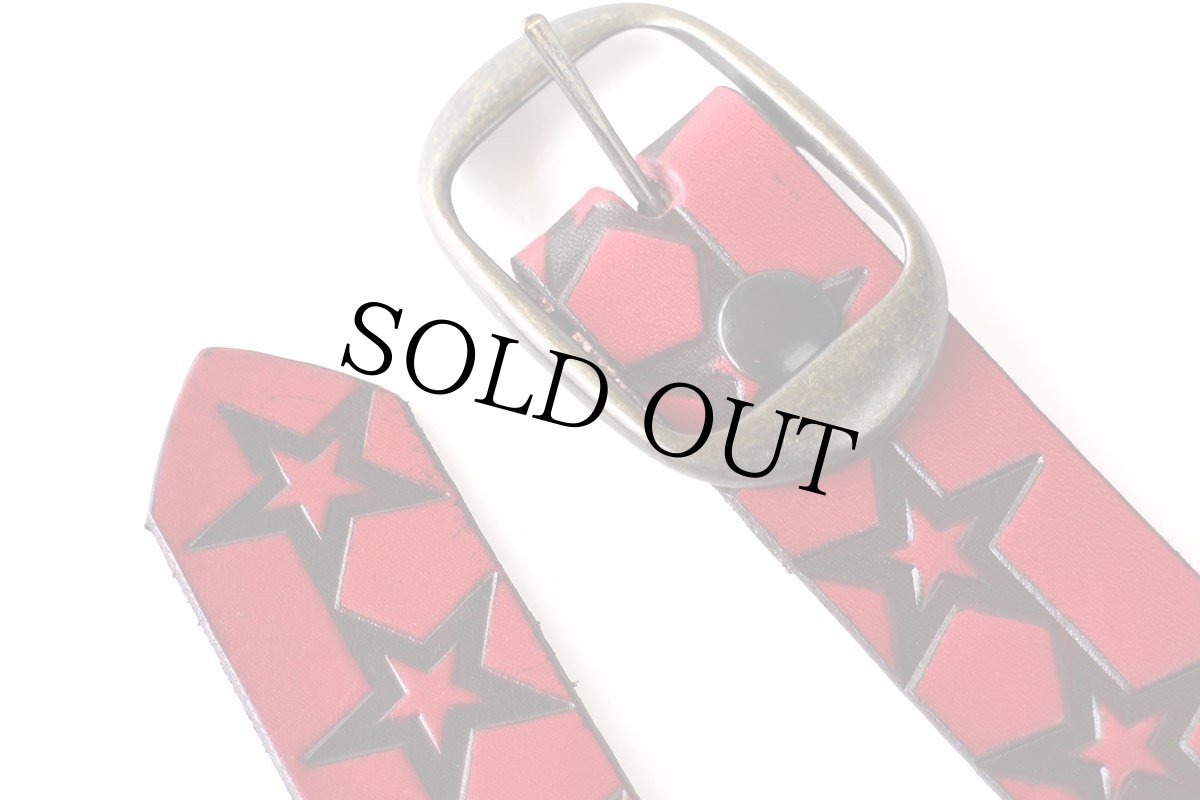 画像2: 新品★USA製 BRACKNEY LEATHER WORKS スター 型押し レザーベルト レッド 34 (2)