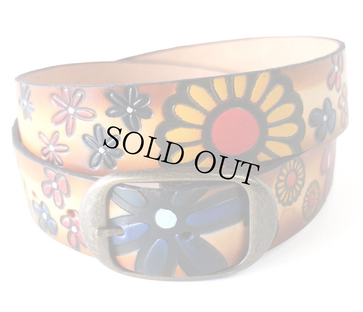 画像1: 新品★USA製 BRACKNEY LEATHER WORKS 花柄 型押し ペイント レザーベルト ブラウン 34 (1)