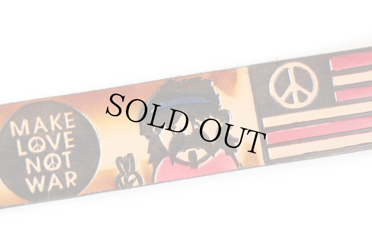 画像6: 新品★USA製 BRACKNEY LEATHER WORKS WOODSTOCK 3 DAYS OF PEACE MUSIC ピースマーク 型押し ペイント レザーベルト ブラウン 34 (6)