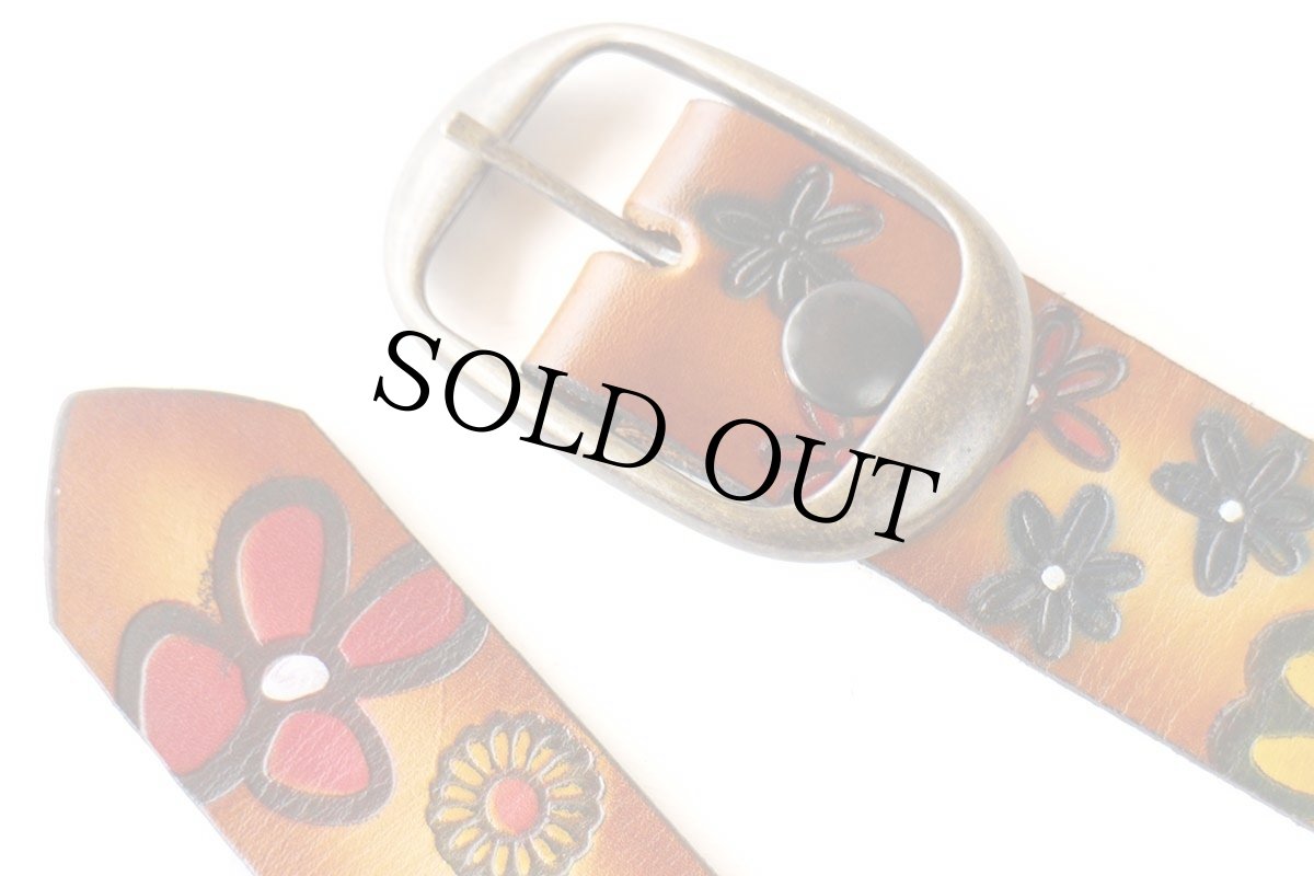 画像2: 新品★USA製 BRACKNEY LEATHER WORKS 花柄 型押し ペイント レザーベルト ブラウン 34 (2)