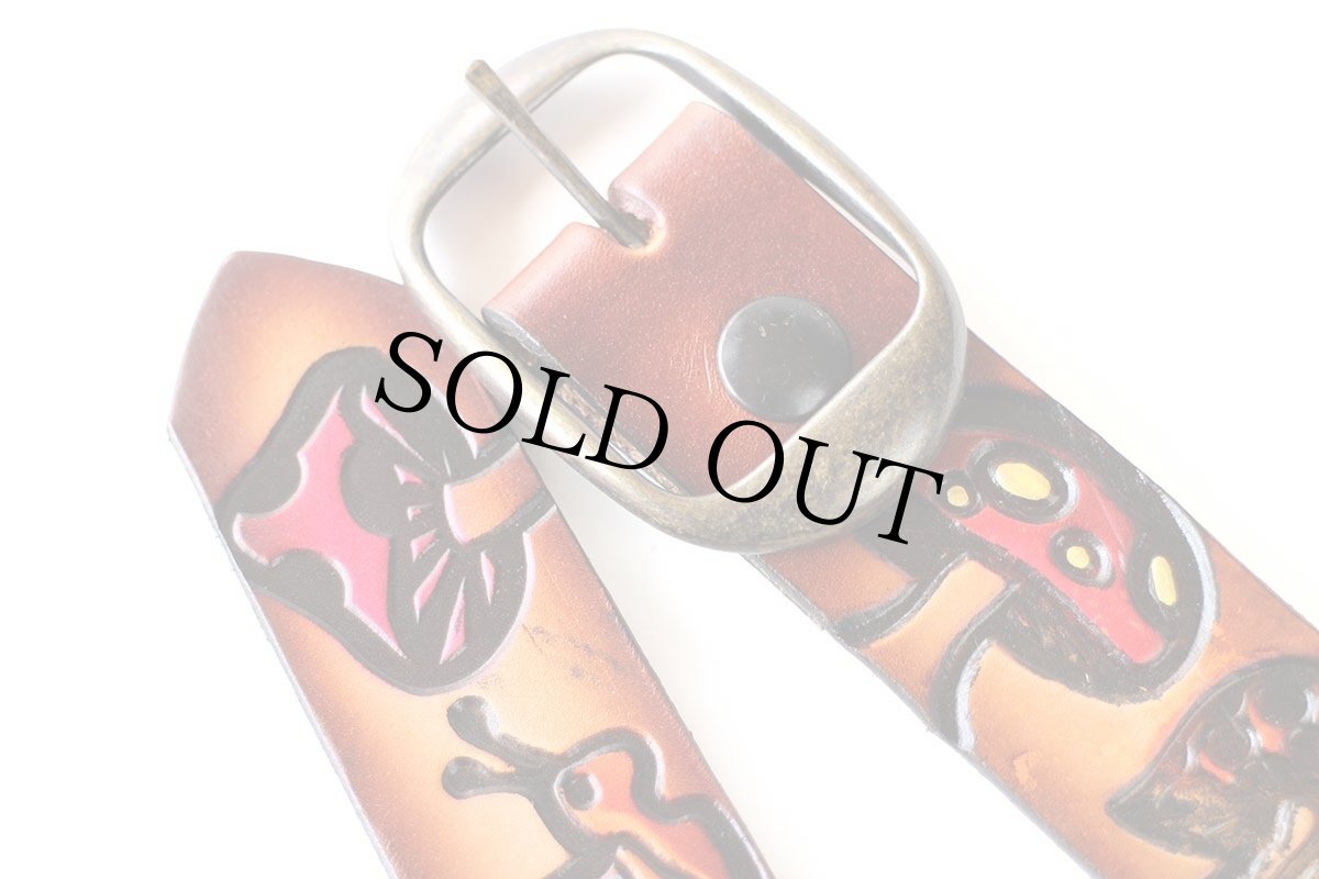 画像2: 新品★USA製 BRACKNEY LEATHER WORKS キノコ カタツムリ 型押し ペイント レザーベルト ブラウン 34 (2)