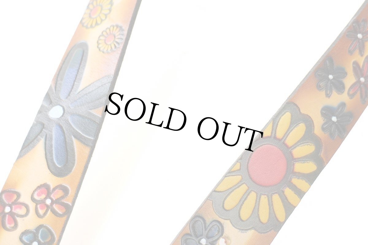 画像5: 新品★USA製 BRACKNEY LEATHER WORKS 花柄 型押し ペイント レザーベルト ブラウン 34 (5)