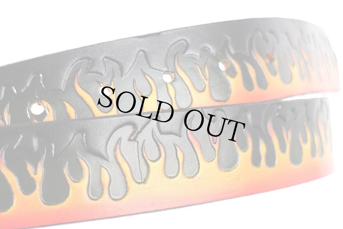 画像6: 新品★USA製 BRACKNEY LEATHER WORKS フレイムス 型押し ペイント レザーベルト 34★ファイヤーパターン (6)