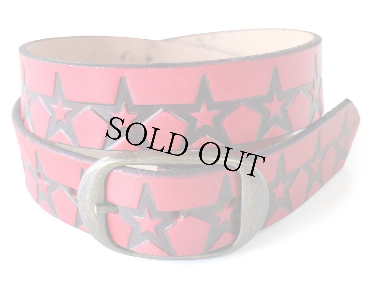 画像1: 新品★USA製 BRACKNEY LEATHER WORKS スター 型押し レザーベルト レッド 34 (1)