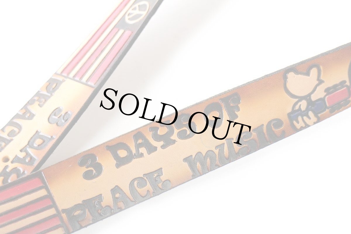 画像5: 新品★USA製 BRACKNEY LEATHER WORKS WOODSTOCK 3 DAYS OF PEACE MUSIC ピースマーク 型押し ペイント レザーベルト ブラウン 34 (5)