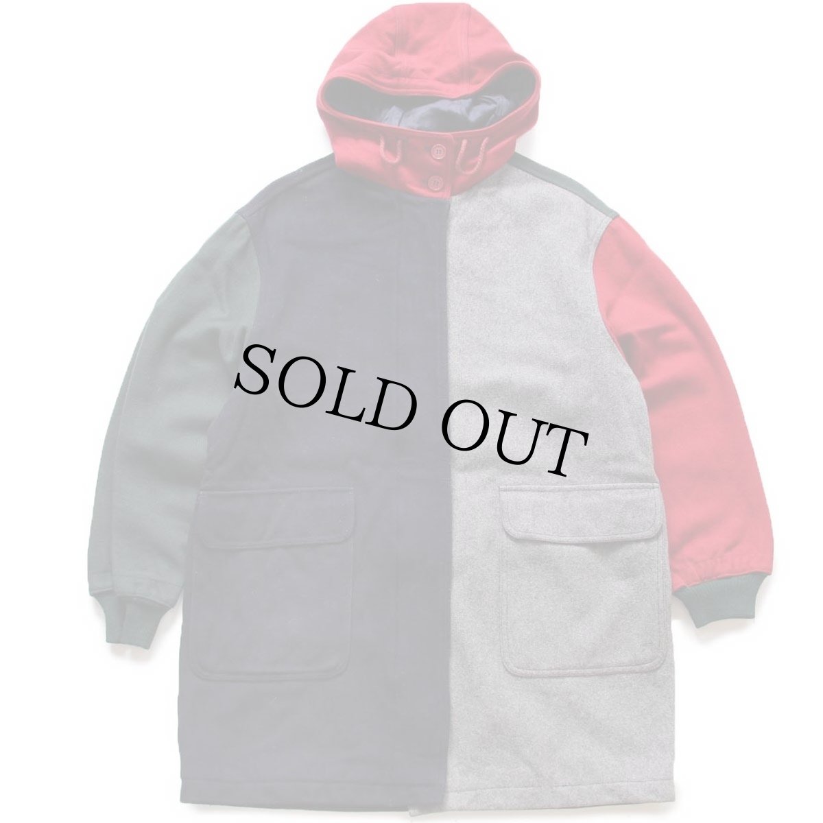 画像1: 90s イタリア製 BENETTONベネトン クレイジーパターン フーデッド メルトン ウールコート 42 (1)