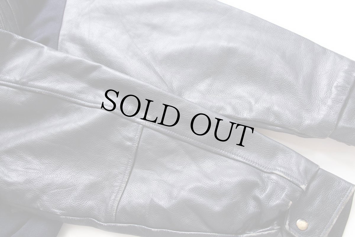 画像7: 00s カナダ製 NORTH END ALL CLIMATE WEAR スタンドカラー キルティングライナー メルトン ウール混 袖革スタジャン 紺 XL (7)