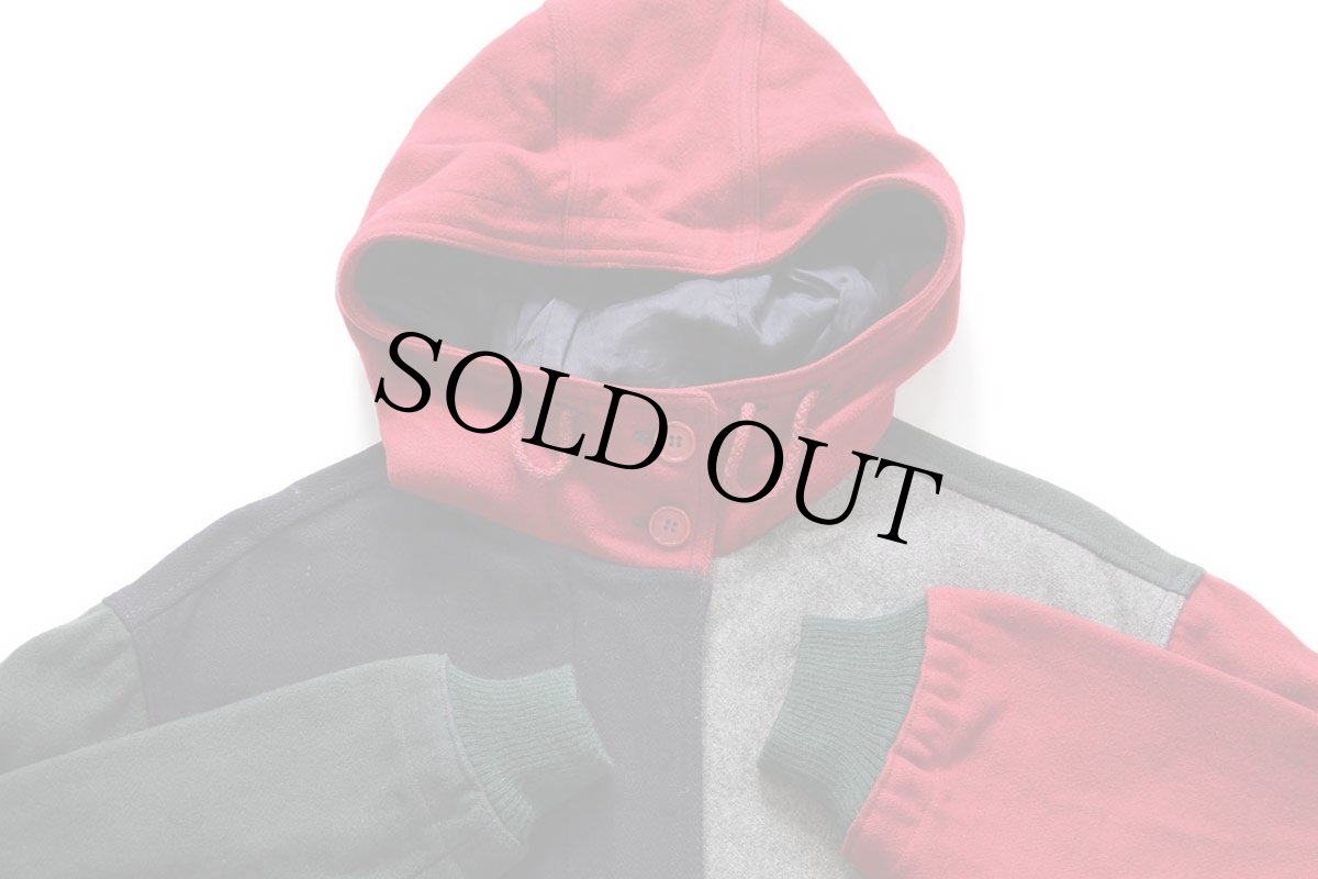 画像3: 90s イタリア製 BENETTONベネトン クレイジーパターン フーデッド メルトン ウールコート 42 (3)