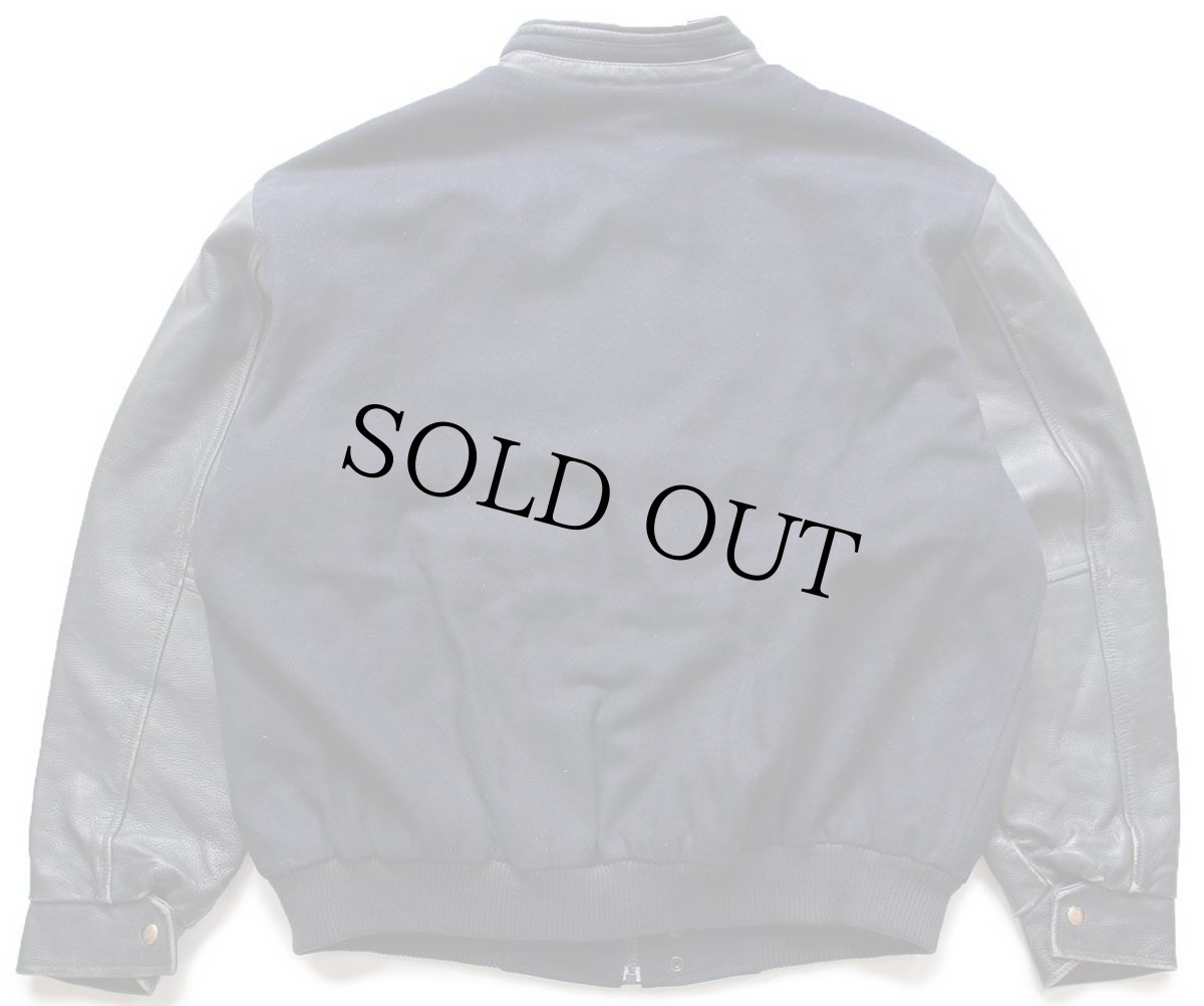 画像2: 00s カナダ製 NORTH END ALL CLIMATE WEAR スタンドカラー キルティングライナー メルトン ウール混 袖革スタジャン 紺 XL (2)