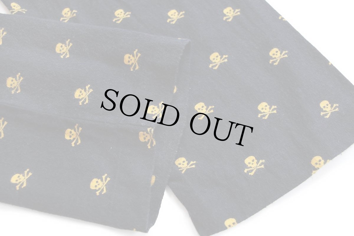 画像7: UNKNOWN スカル クロスボーン 総柄 ショールカラー コットン プリントネルガウン 黒★ローブ (7)