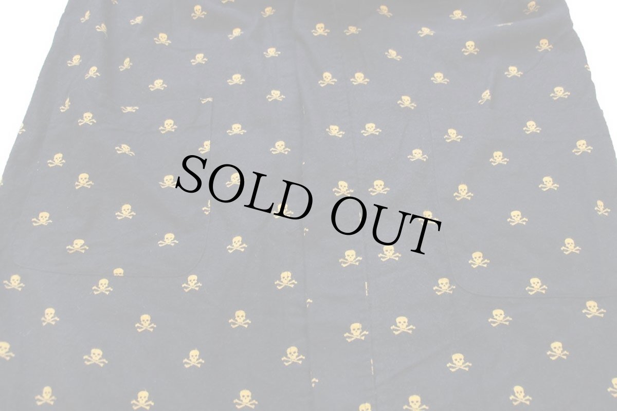 画像6: UNKNOWN スカル クロスボーン 総柄 ショールカラー コットン プリントネルガウン 黒★ローブ (6)