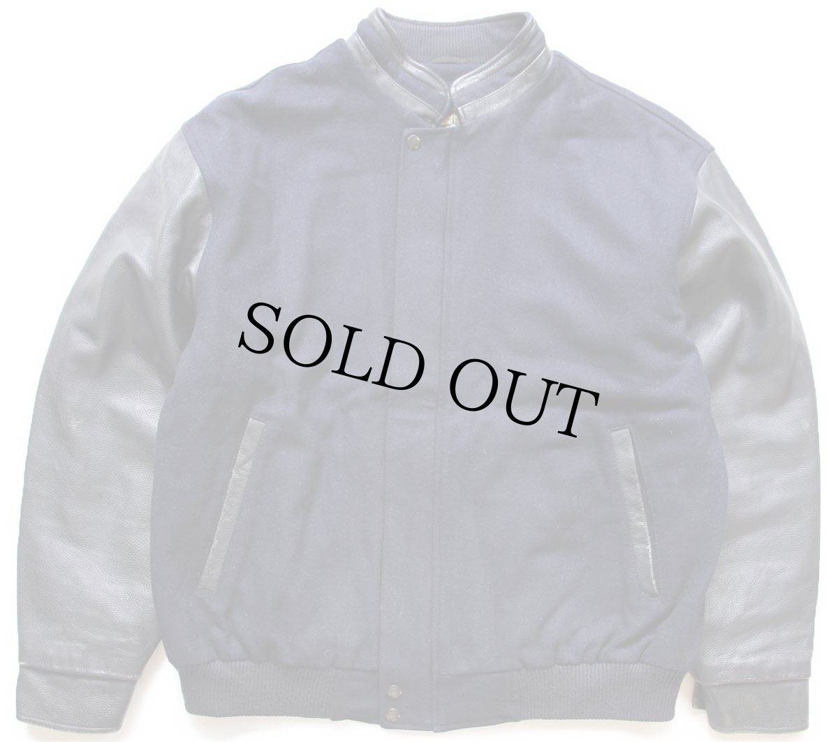 画像1: 00s カナダ製 NORTH END ALL CLIMATE WEAR スタンドカラー キルティングライナー メルトン ウール混 袖革スタジャン 紺 XL (1)