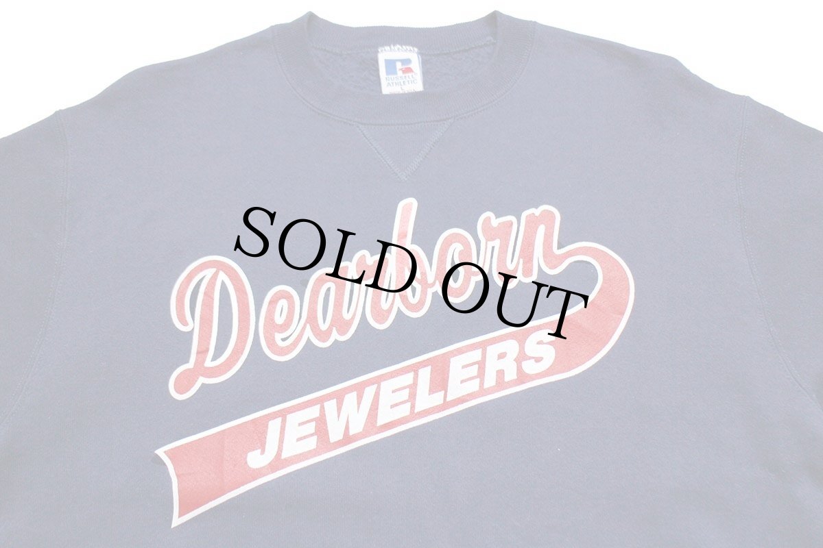 画像3: 90s USA製 RUSSELLラッセル Dearborn JEWELERS 前V スウェット 紺 L (3)