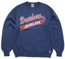 画像1: 90s USA製 RUSSELLラッセル Dearborn JEWELERS 前V スウェット 紺 L (1)