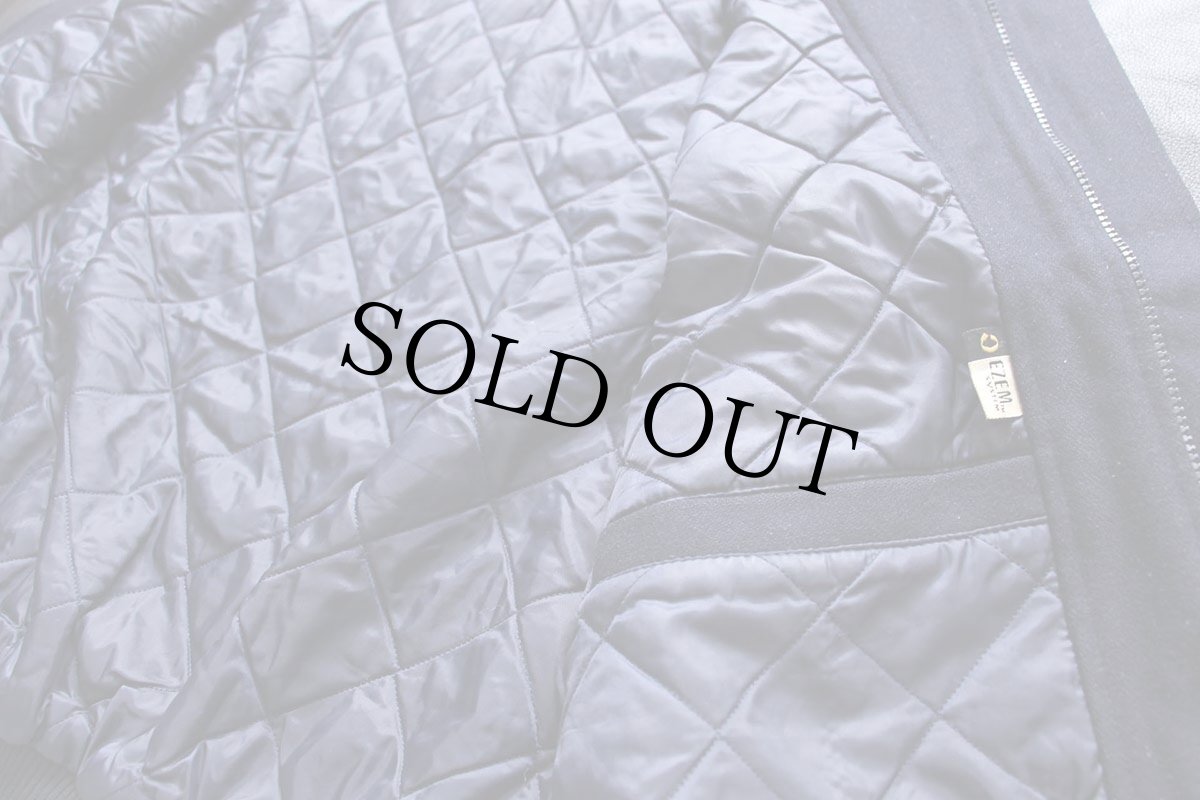 画像5: 00s カナダ製 NORTH END ALL CLIMATE WEAR スタンドカラー キルティングライナー メルトン ウール混 袖革スタジャン 紺 XL (5)