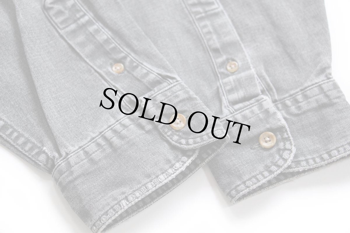 画像5: 90s USA製 EddieBauerエディーバウアー Elkhorn Twill コットンツイルシャツ グリーングレー フェード XL-T (5)